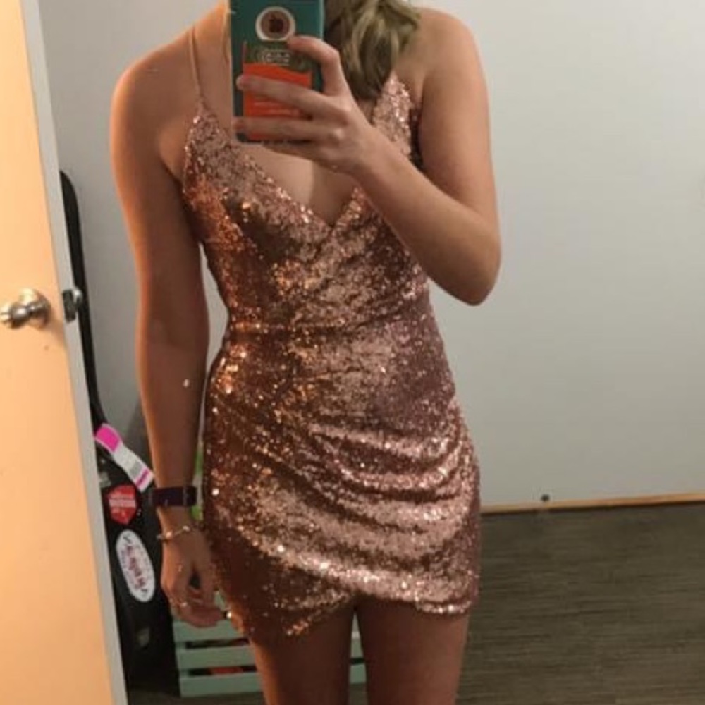 Sequin Pale Pink Party Dress with Strappy Back